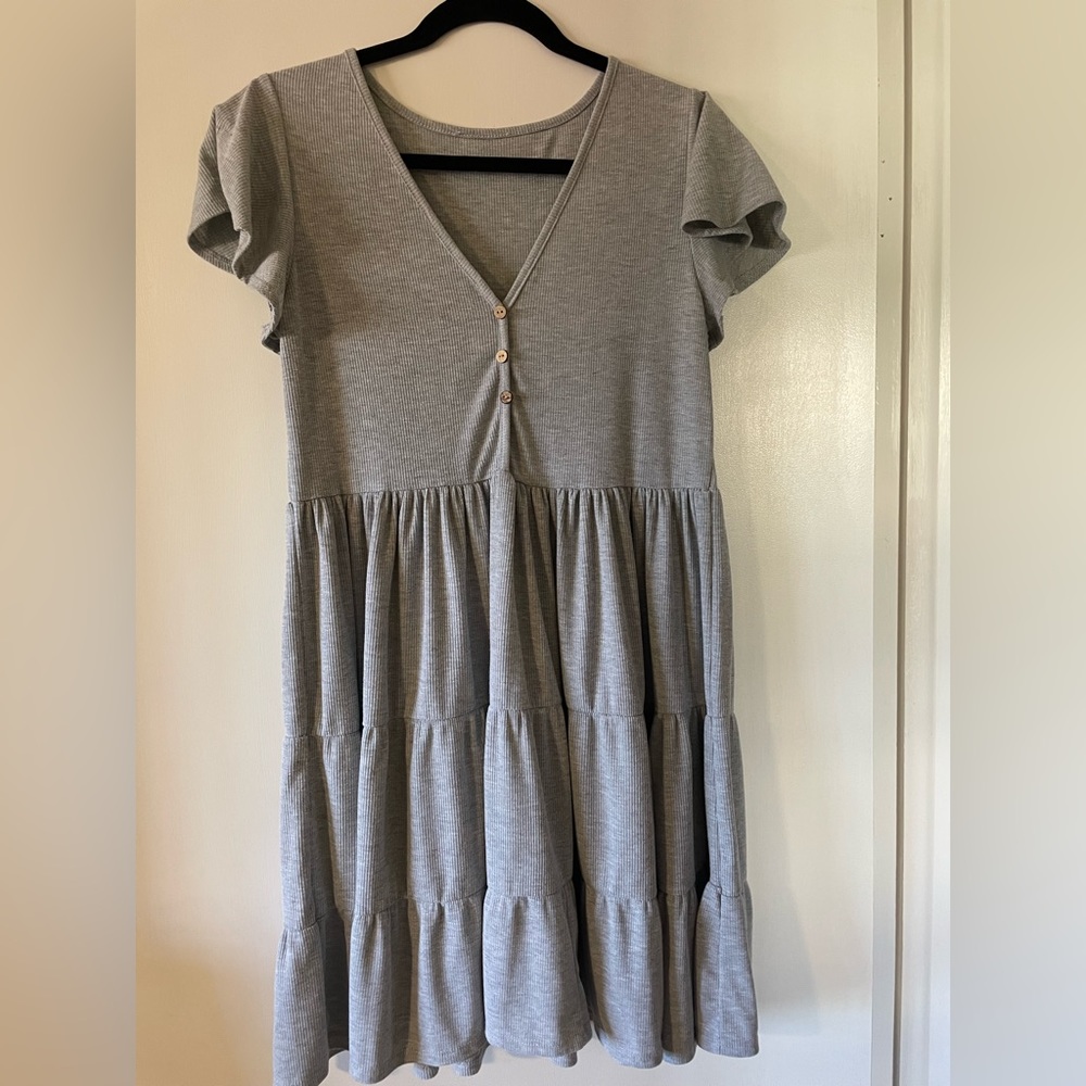 Women’s jersey ribbed pullover dress in grey size XXL
